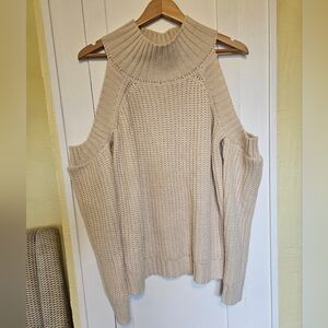 Tea n Cup Off-Shoulder Cold Shoulder Sweater in Cream